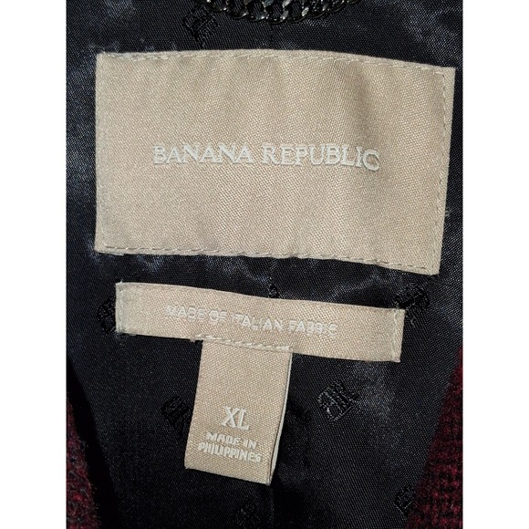 Banana Republic Red Black Buffalo Plaid Italian Fabric Belted Trench Coat XL - Picture 2 of 11